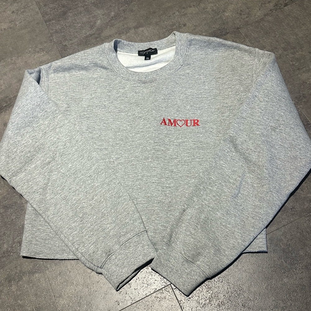 Topman Cropped Gray Sweater with Red Detail